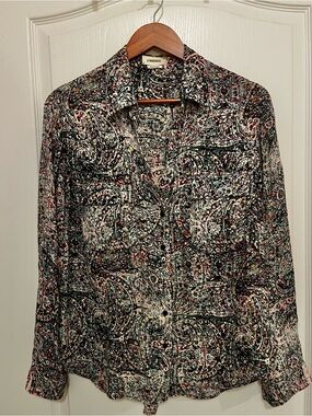 L'AGENCE Black and Cream Abstract Printed Blouse